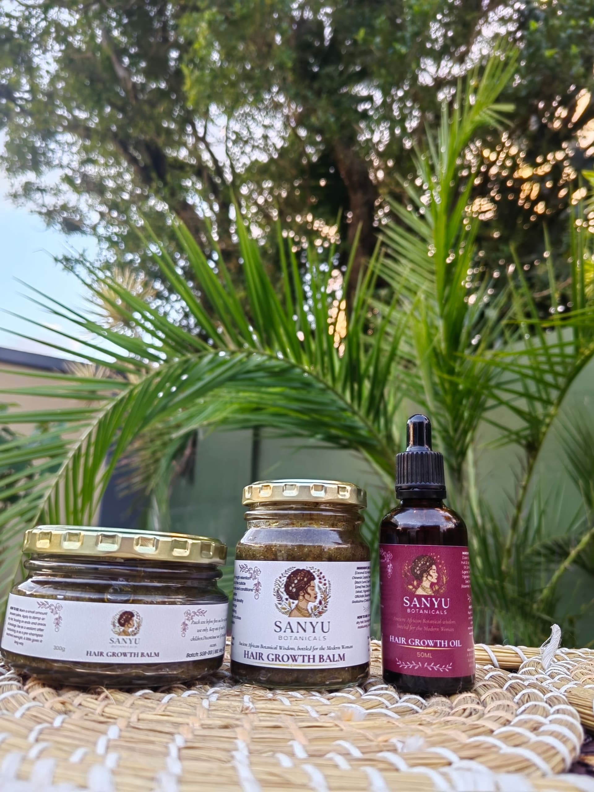 Sanyu Botanicals — the full range in golden-hour light